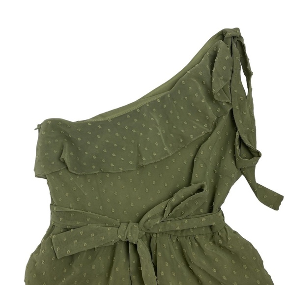 SHEIN - One Shoulder Ruffle Trim Swiss Dot Layered Hem Dress in Matcha Size XS - Picture 4 of 8